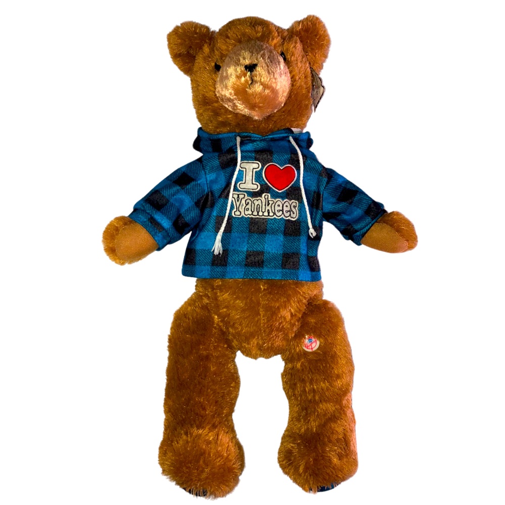 Large New York Yankees Teddy Bear MLB Baseball Plush Plaid Flannel Hoodie XL